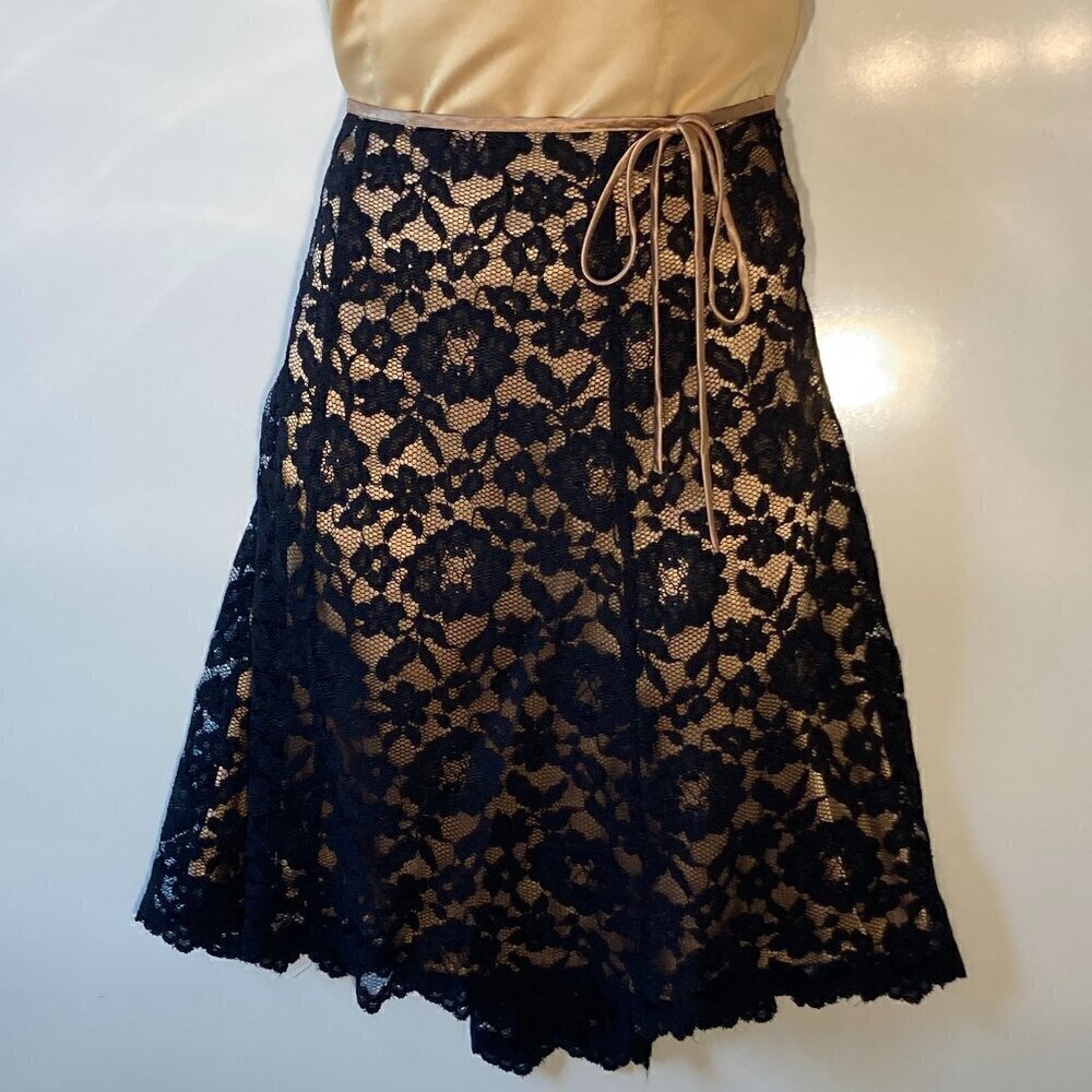 NY Collection SZ 2X Vintage Black lace gold lined skirt party black tie formal e